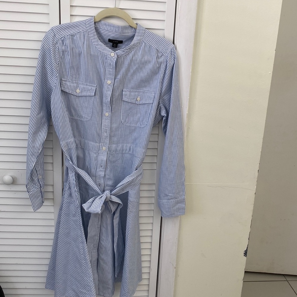 JCrew Seersucker Belted Shirt Dress
